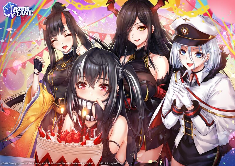 Three Anime Girls with Cake — Pink