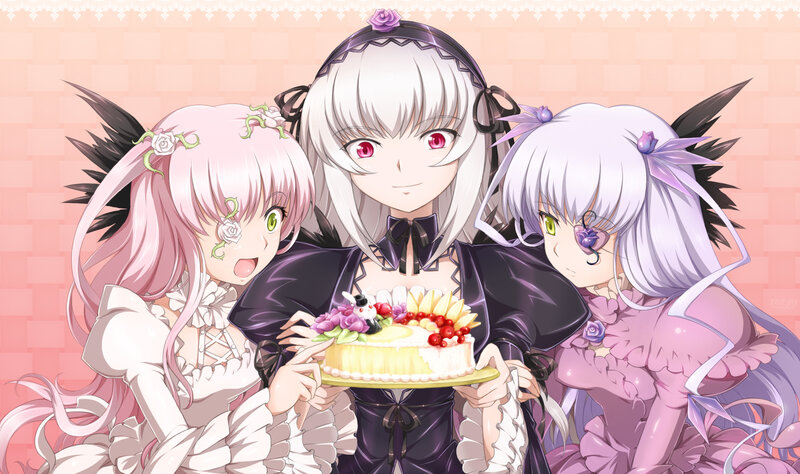 Three Anime Girls with Cake