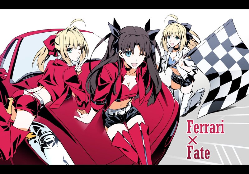Three Anime Girls with Car