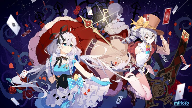 Three Anime Girls with Cards