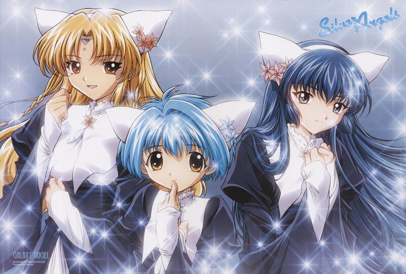 Three Anime Girls with Cat Ears — Blue