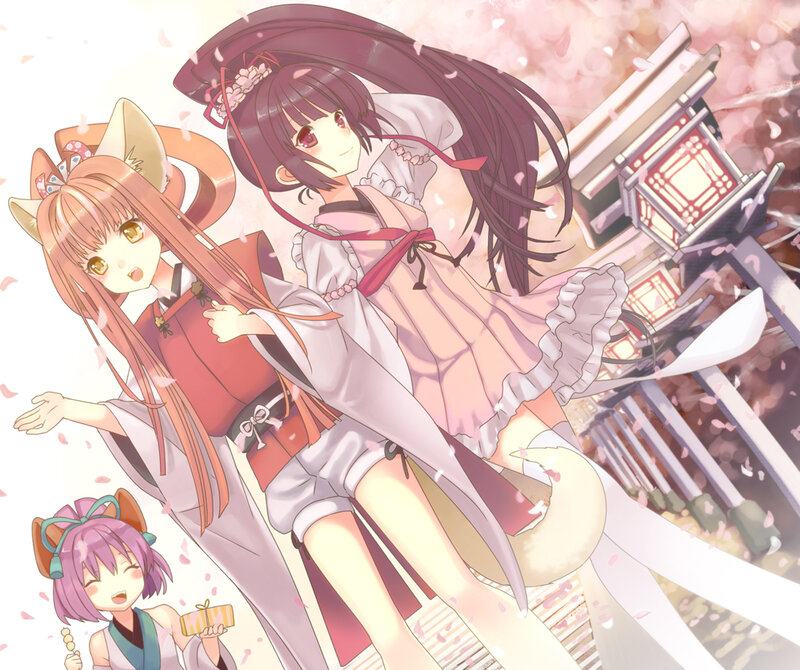 Three Anime Girls with Cat Ears — Pink