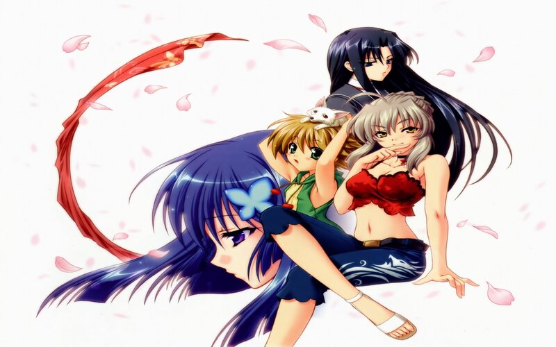 Three Anime Girls with Cat