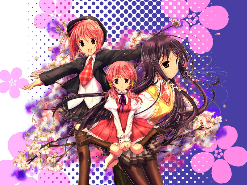 Three anime girls with cherry blossoms