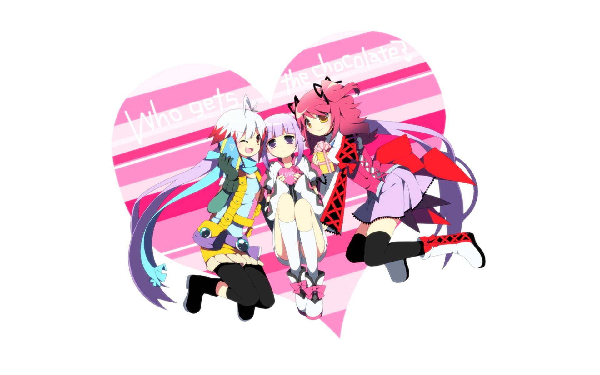 three anime girls with chocolate