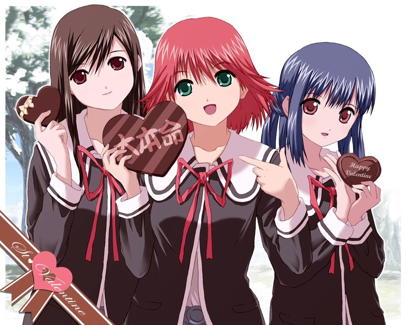 Three Anime Girls with Chocolates — Black
