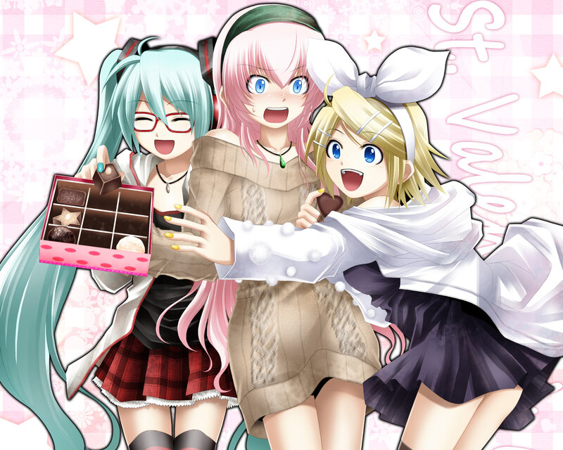 Three Anime Girls with Chocolates — Pink