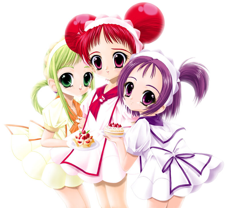 Three Anime Girls with Desserts — White