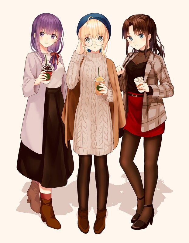 Three Anime Girls with Drinks