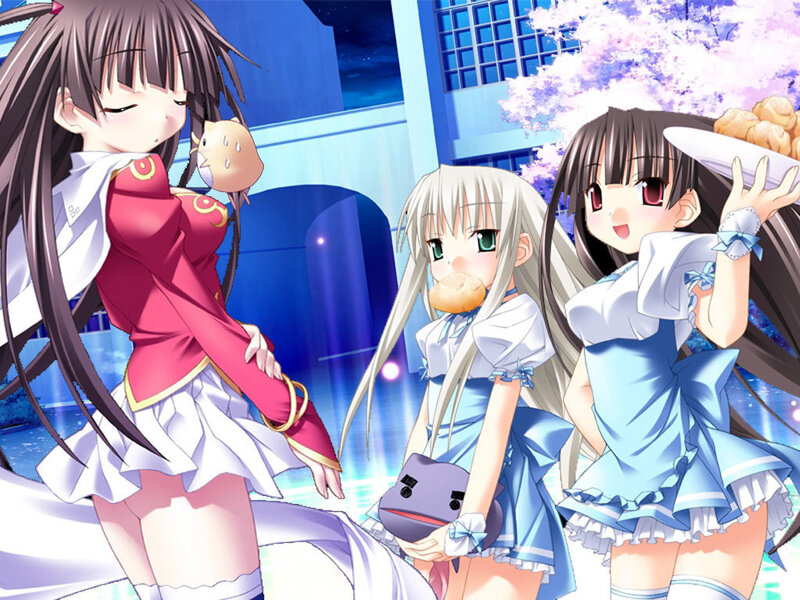 Three Anime Girls with Food