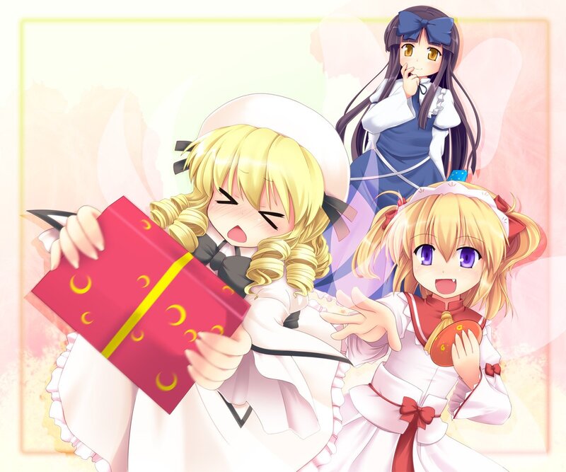 Three anime girls with gifts