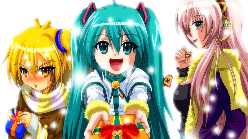Three Anime Girls with Gifts — Cyan
