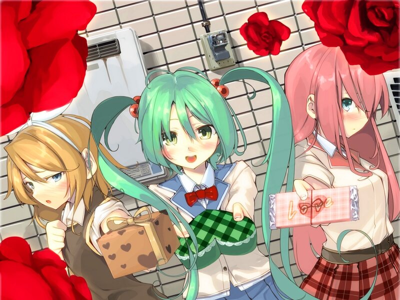 Three Anime Girls with Gifts — Green