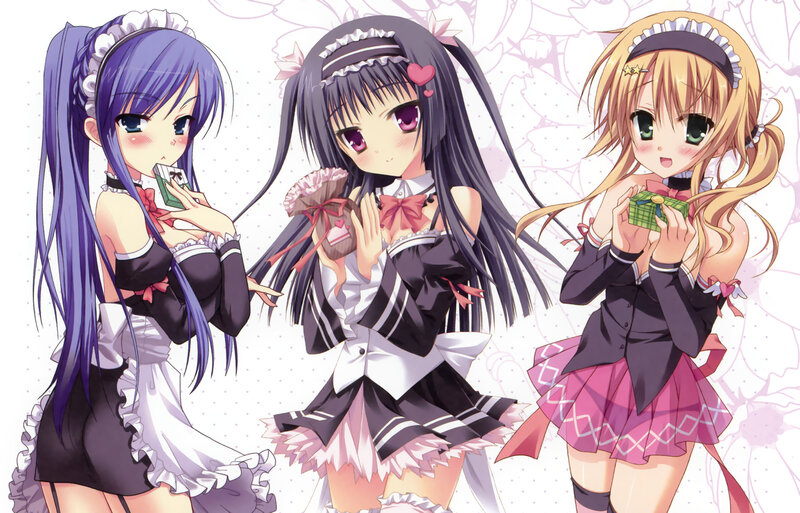 Three Anime Girls with Gifts — Purple