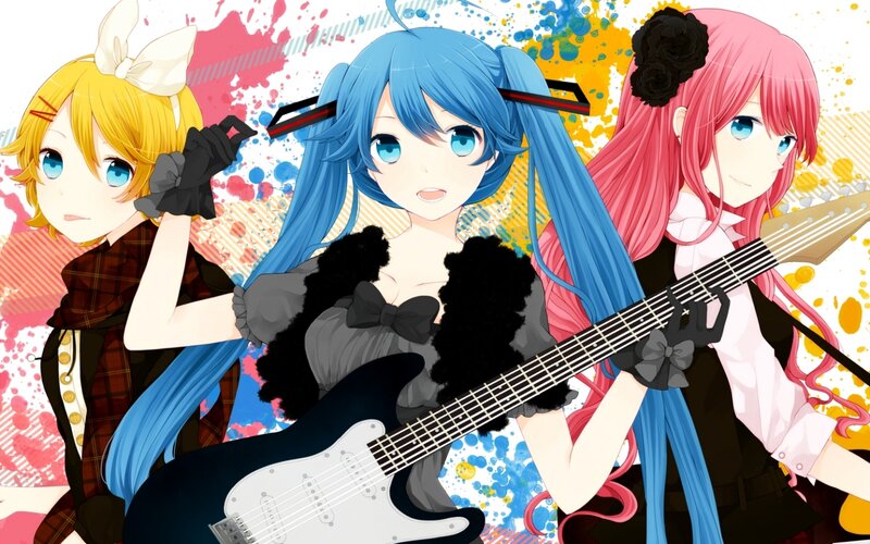 Three Anime Girls with Guitar
