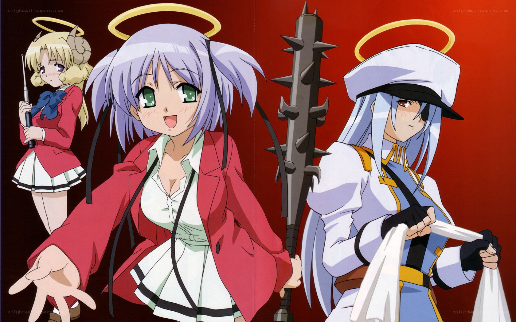 Three anime girls with halos