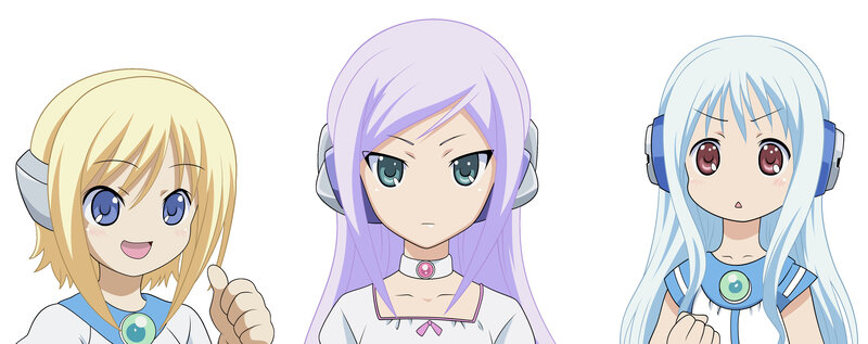 three anime girls with headphones