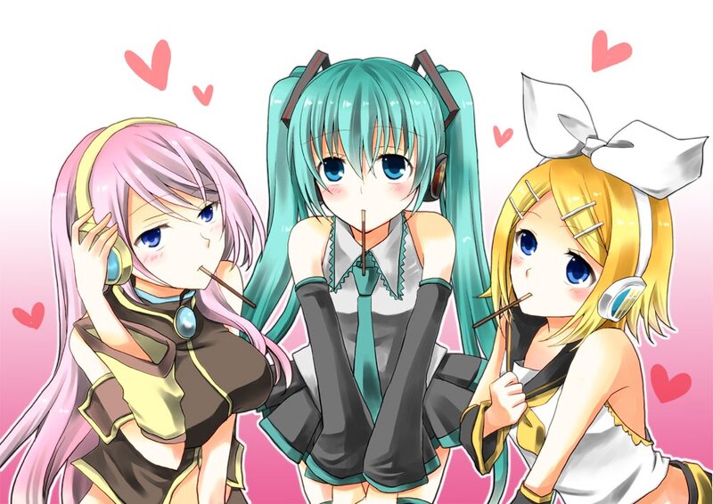 Three anime girls with headphones