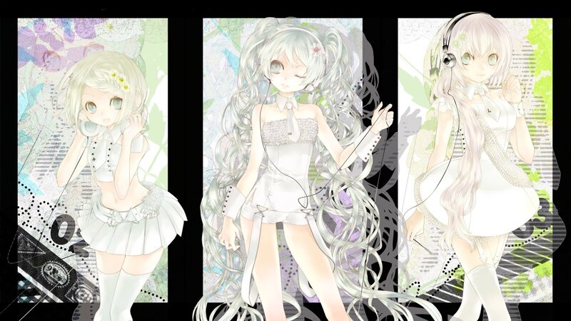 Three anime girls with headphones
