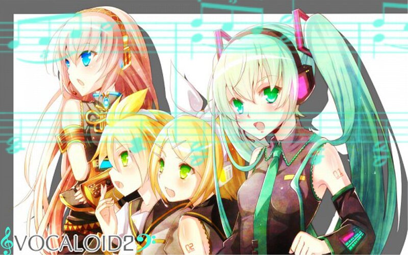 Three Anime Girls with Headphones — Green