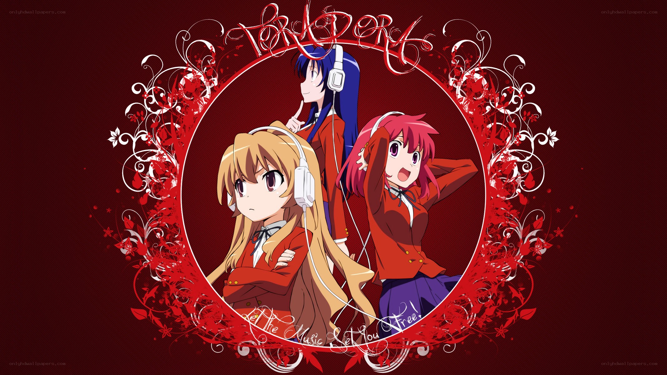 three anime girls with headphones