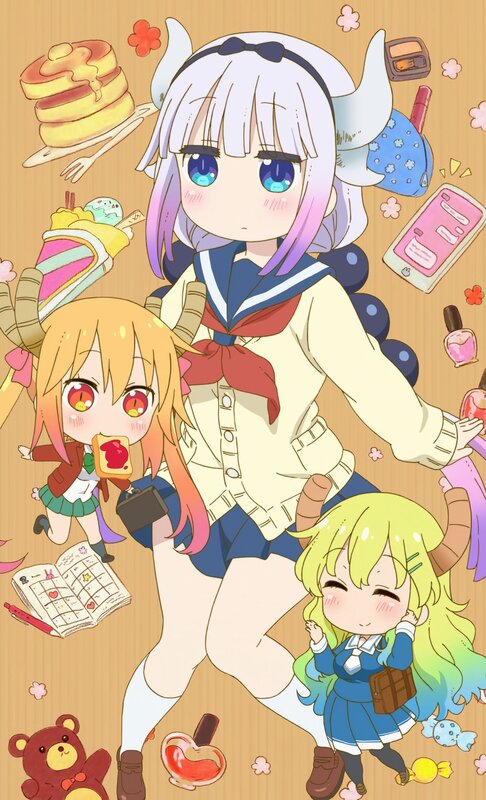 Three Anime Girls with Horns — Blue