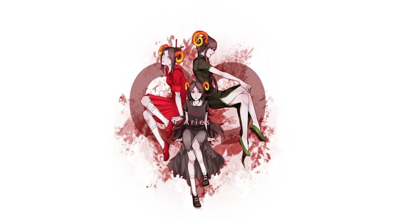 Three Anime Girls with Horns — Red