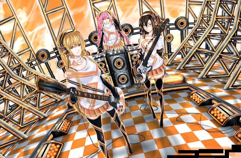 Three Anime Girls with Instruments — Orange
