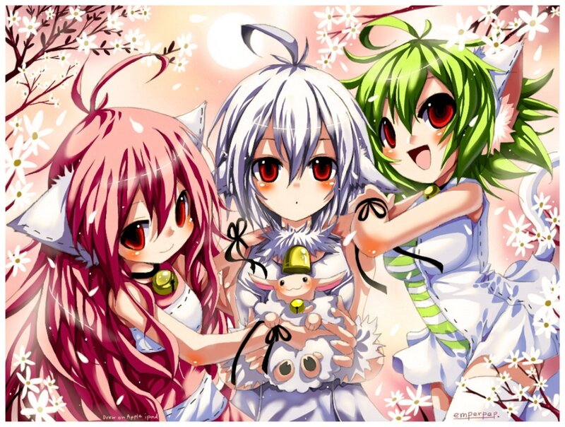 Three Anime Girls with Lamb