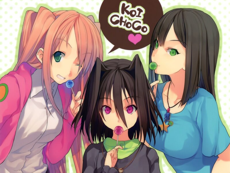 Three Anime Girls with Lollipops — Pink