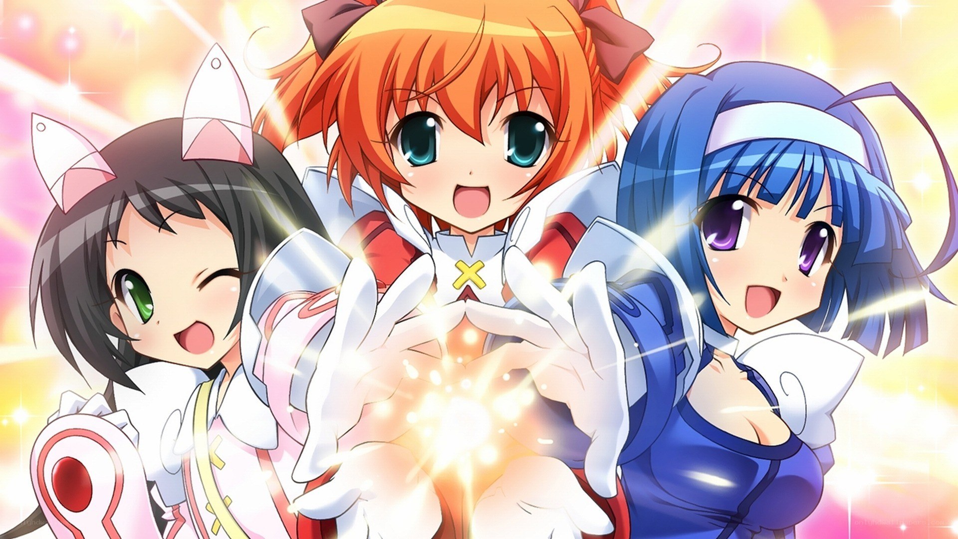 three anime girls with magic