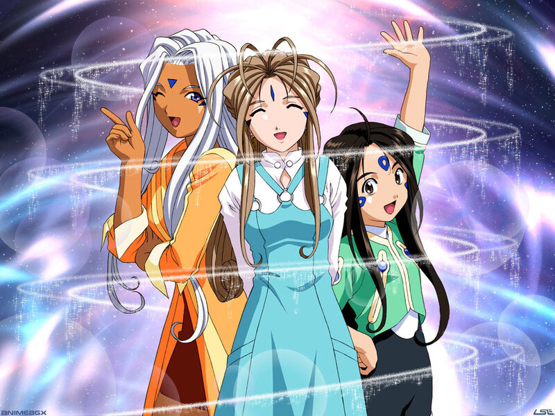 Three anime girls with magical energy
