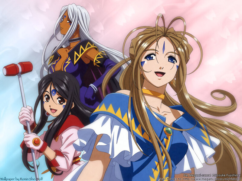 Three anime girls with mallets