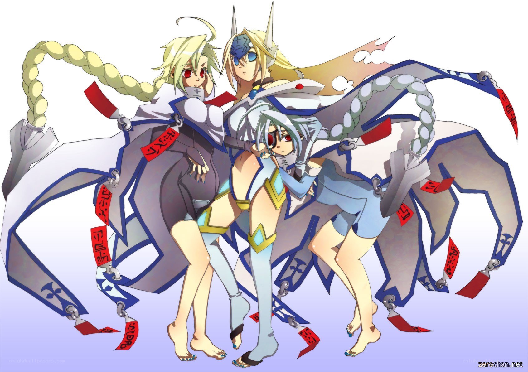 Three anime girls with mechanical wings