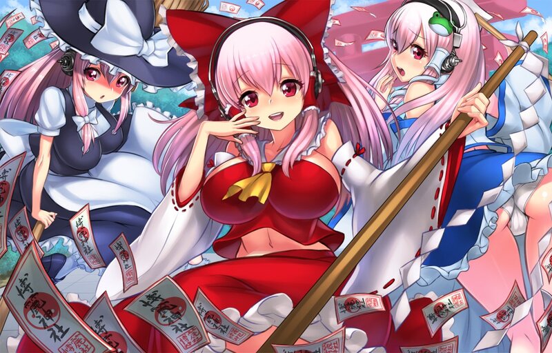 Three anime girls with money