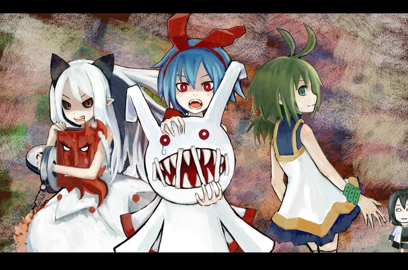 Three anime girls with monsters