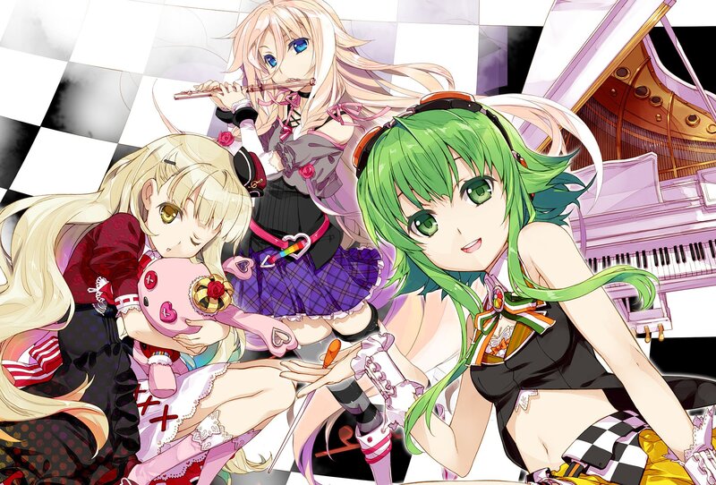 Three anime girls with musical instruments