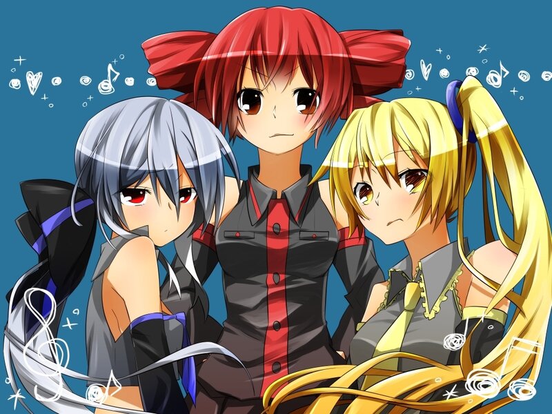 three anime girls with musical notes