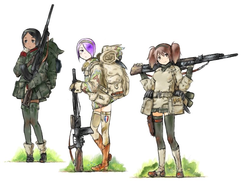 Three Anime Girls with Rifles
