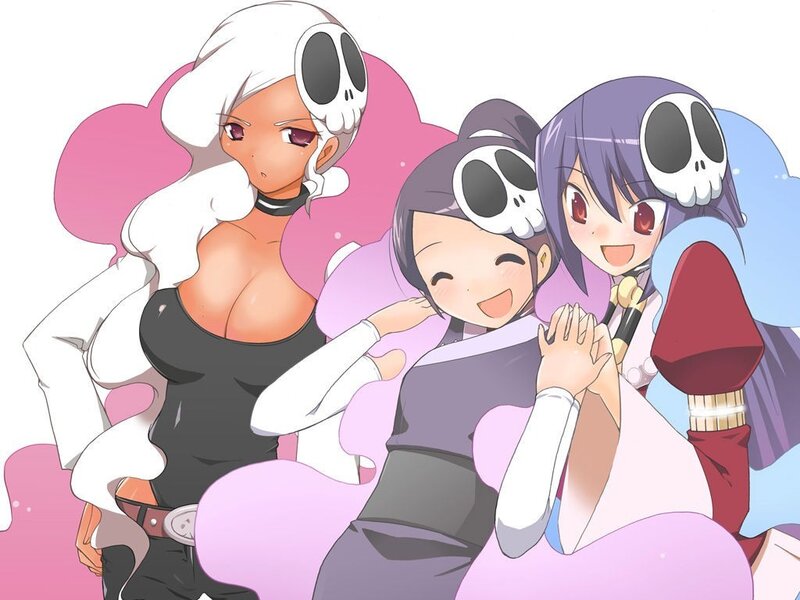 Three anime girls with skull hats