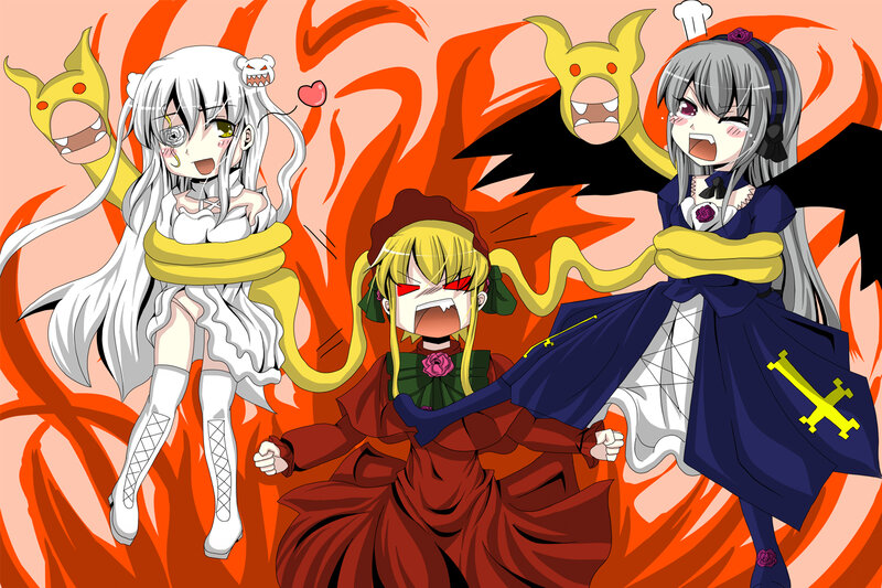 Three Anime Girls with Snakes