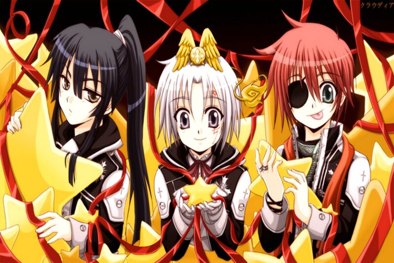 three anime girls with stars