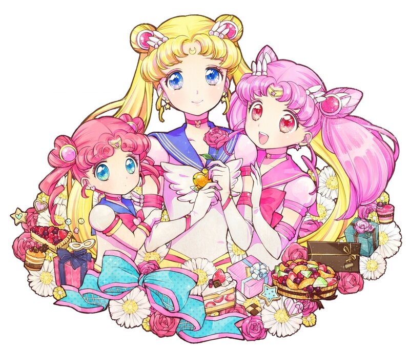 Three Anime Girls with Sweets — Pink