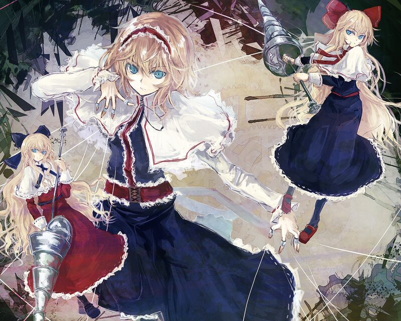 Three Anime Girls with Swords — Blue, Dramatic, Dresses