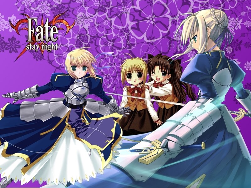 Three Anime Girls with Swords — Purple, Dramatic, Armor