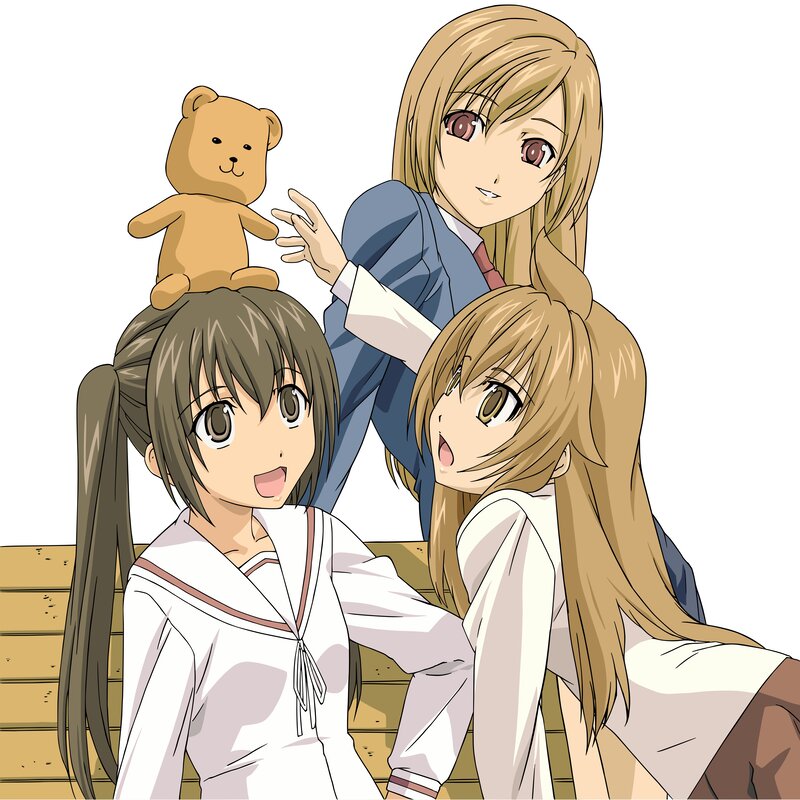 Three Anime Girls with Teddy Bear