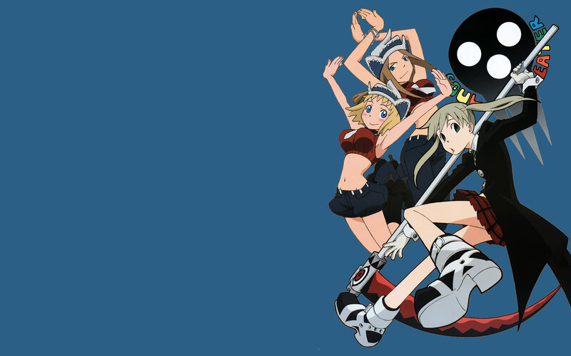 Three Anime Girls with Weapon — Blue