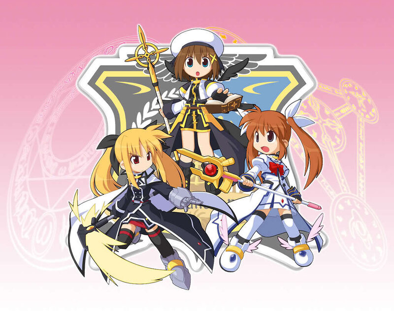 three anime girls with weapons