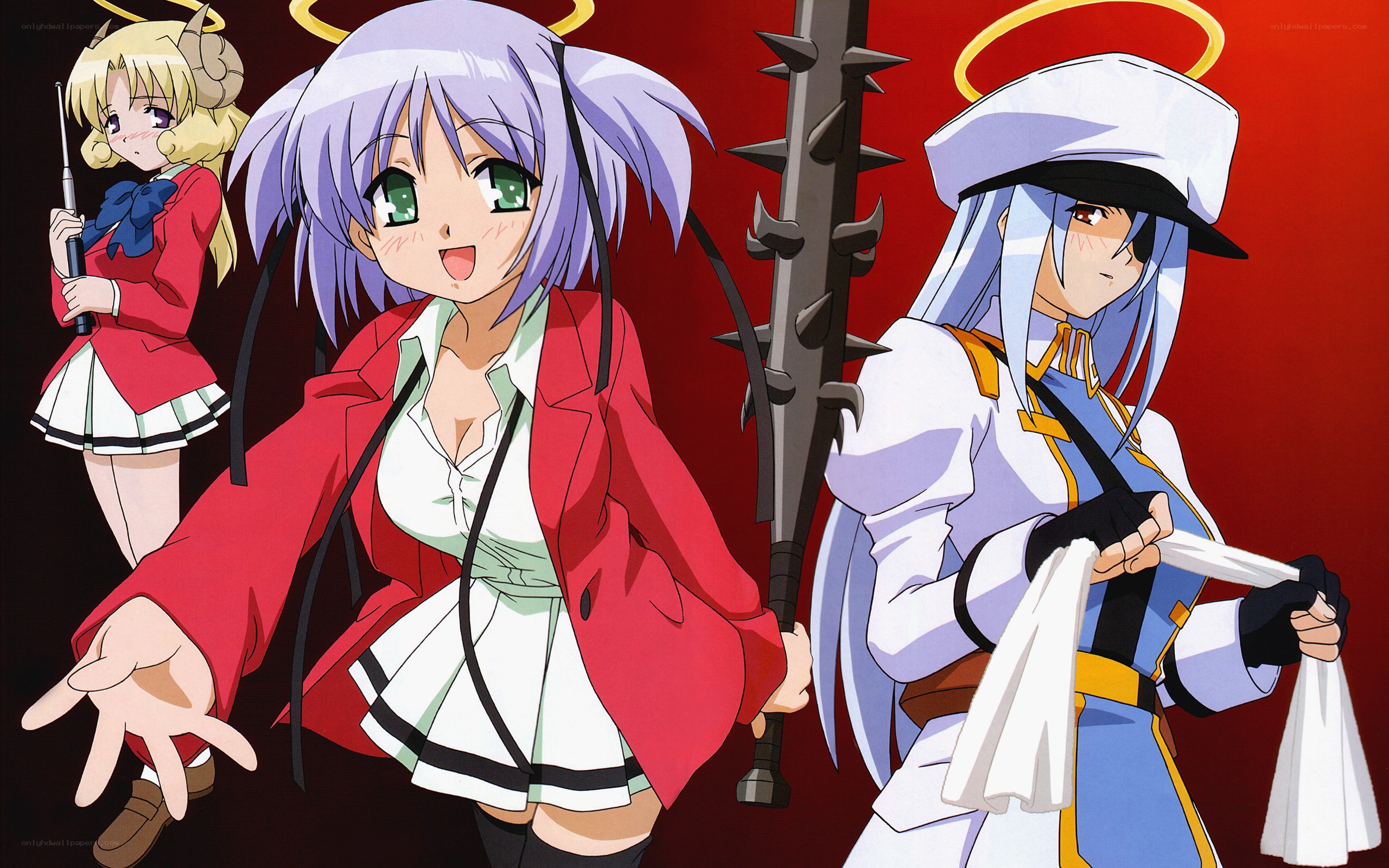 Three anime girls with weapons