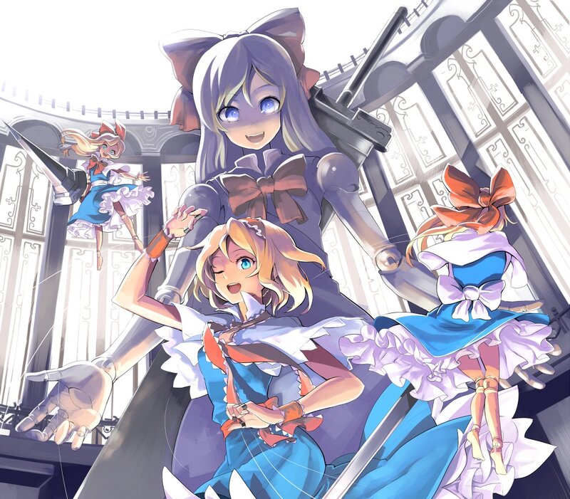 Three Anime Girls with Weapons — Blue, Dramatic